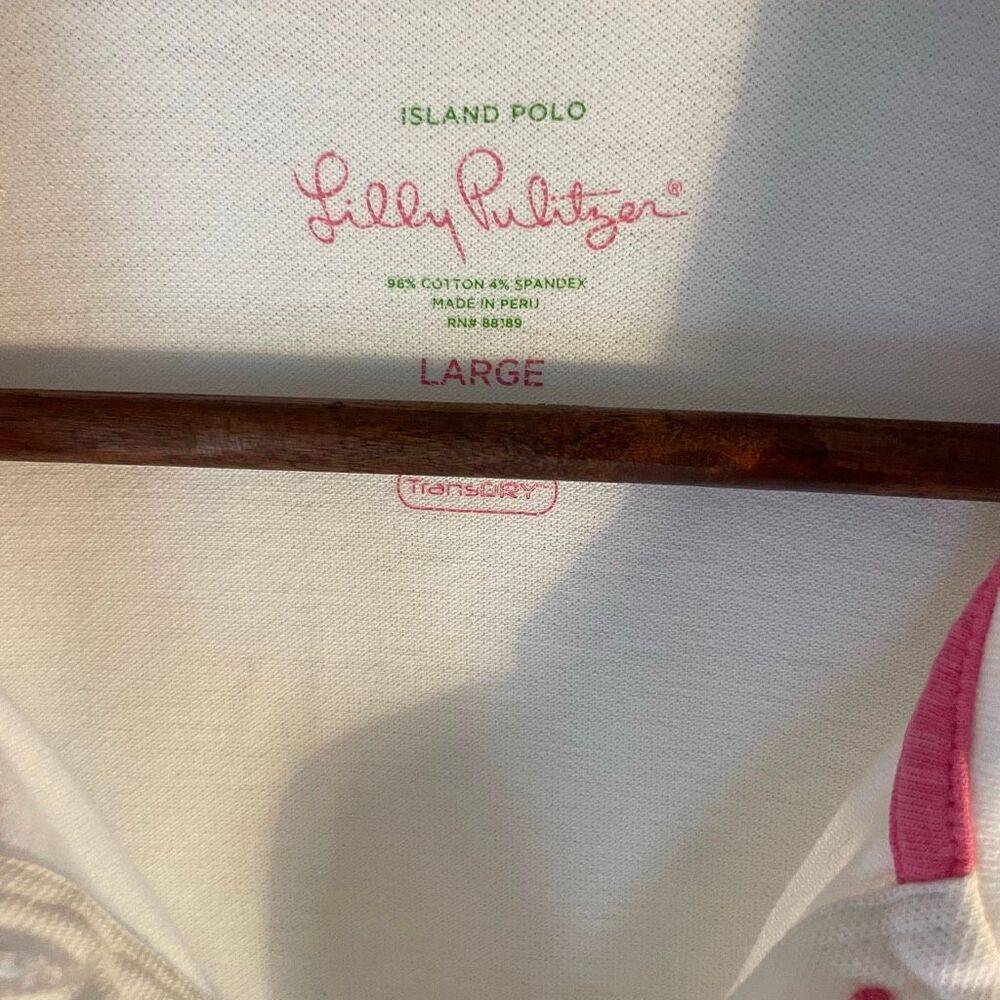 Lilly Pulitzer Polo Island Po with TransDRY. White Pink. L - Picture 6 of 10